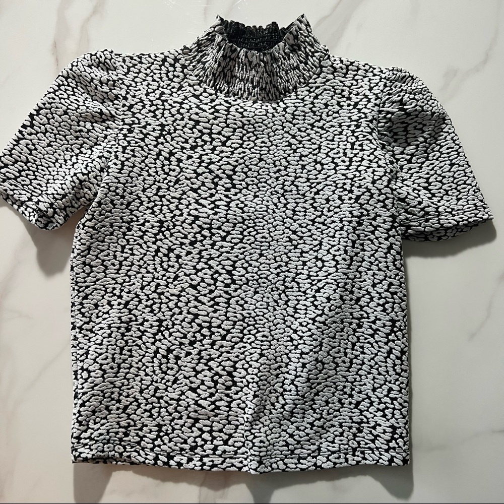 Textured top with turtle neck leopard